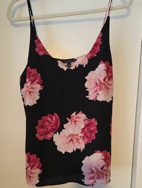 Banana Republic Black Top with Pink Watercolor Floral Accent